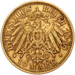 Germany, Kingdom of Württemberg, Wilhelm II, 10 Mark Stuttgart 1898 F