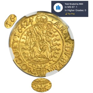 Hungary, Ferdinand III, Ducat Kremnitz 1642 KB - NGC MS67 - RARE