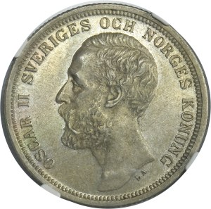 Sweden, Oscar II, 2 Kronor Stockholm 1880 EB - NGC AU58