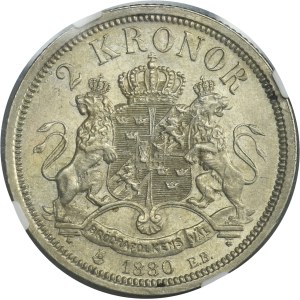 Sweden, Oscar II, 2 Kronor Stockholm 1880 EB - NGC AU58