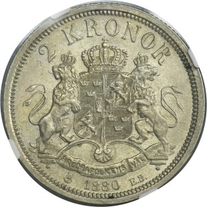 Sweden, Oscar II, 2 Kronor Stockholm 1880 EB - NGC AU58