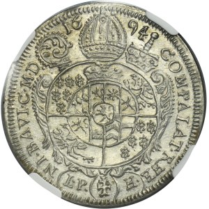 Silesia, Duchy of Neisse, Franz Ludwig von Pfalz-Neuburg, 15 Kreuzer Neisse 1694 LPH - NGC MS63