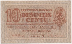 Lithuania, 10 Centu 1922