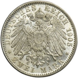 Germany, Kingdom of Württemberg, Wilhelm II, 2 Mark Stuttgart 1905 F