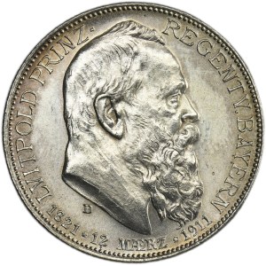 Germany, Bavaria, Regent Luitpold, 2 Mark Munich 1911 D