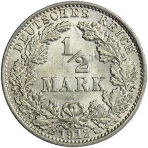 Germany, German Empire, Wilhelm II, 1/2 Mark Hamburg 1912 J