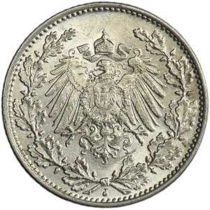 Germany, German Empire, Wilhelm II, 1/2 Mark Hamburg 1912 J