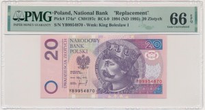 20 złotych 1994 - YB - PMG 66 EPQ - seria zastępcza