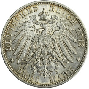 Germany, Baden, Friedrich II, 3 Mark Karlsruhe 1912 G