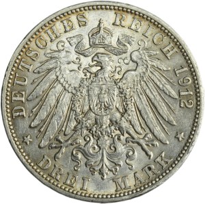 Germany, Baden, Friedrich II, 3 Mark Karlsruhe 1912 G