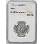 1 złoty 1957 - NGC MS64 - NAJRZADSZY ROCZNIK