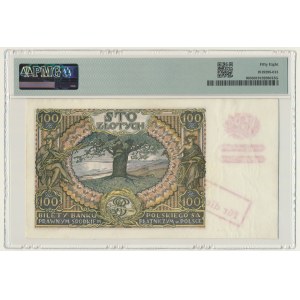 100 złotych 1934(9) - Ser. AV. - znw. kreski na dole - fałszywy przedruk okupacyjny - PMG 58