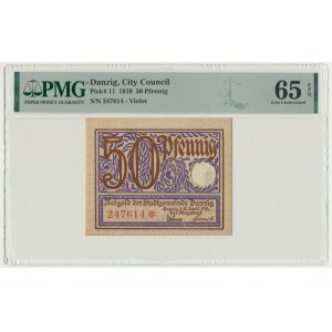 Gdańsk, 50 fenigów 1919 - fioletowy - PMG 65 EPQ