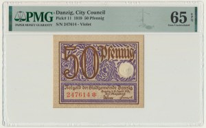 Danzig, 50 Pfennig 1919 - purple - PMG 65 EPQ