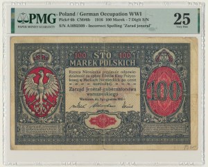 100 marek 1916 - Jenerał - 7 cyfr - PMG 25 - naturalny