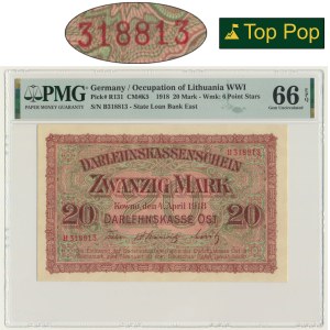 Kowno, 20 Mark 1918 - B - PMG 66 EPQ - RARE IN THIS CONDITION