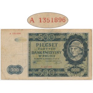 500 złotych 1940 - A - numerator falsyfikatu londyńskiego