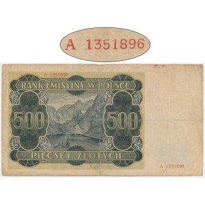 500 złotych 1940 - A - numerator falsyfikatu londyńskiego