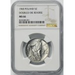5 złotych 1960 Rybak - NGC MS66 - zdwojenie na rewersie