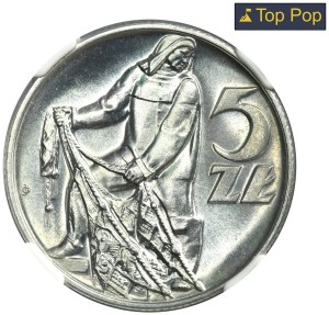 5 złotych 1971 Rybak - RZADSZY ROCZNIK - NGC MS67