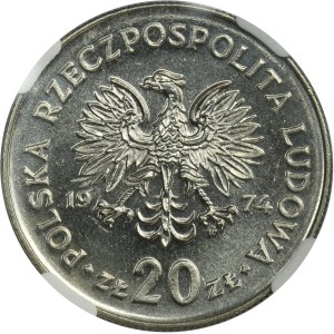 20 złotych 1974 Nowotko - NGC MS64 - RZADKI, MAŁY ORZEŁ