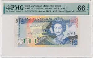 East Caribbean, 10 Dollars (1994) - PMG 66 EPQ