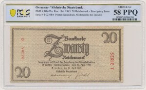 Germany, Saxony, 20 Reichsmark 1945 - PCGS 58 PPQ