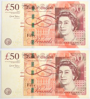 Lot, Great Britain, 50 Pounds 2010 (2 pcs.) - consecutive numbers