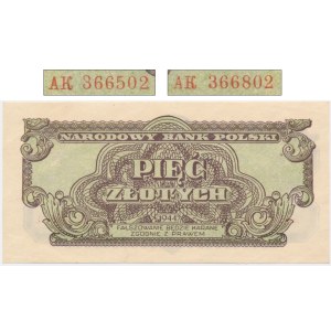 5 złotych 1944 ...owym - AK - DWIE RÓŻNE NUMERACJE - RZADKOŚĆ