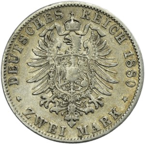 Germany, Grand Duchy of Baden, Friedrich II, 2 Mark Karlsruhe 1880 G - RARE