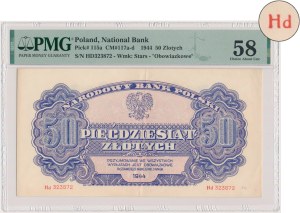 50 złotych 1944 ...owe - Hd - PMG 58 - bardzo rzadka seria zastępcza