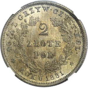 November Uprising, 2 zlote Warsaw 1831 KG - NGC MS62