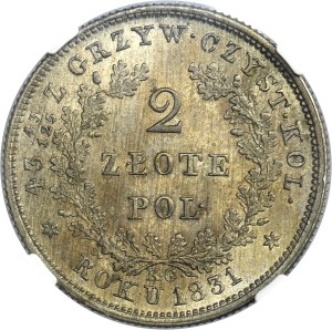 November Uprising, 2 zlote Warsaw 1831 KG - NGC MS62