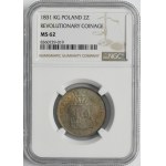 November Uprising, 2 zlote Warsaw 1831 KG - NGC MS62