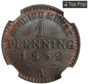 Allemagne, Royaume de Prusse, Frédéric Guillaume IV, 1 Fenig Berlin 1852 A - NGC MS64 BN