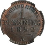 Germany, Kingdom of Prussia, Friedrich Wilhelm IV, 1 Fenig Berlin 1852 A - NGC MS64 BN