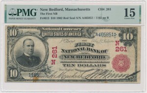 USA, Red Seal, Massachusetts, 10 Dollars 1902 - Lyons & Roberts - PMG 15