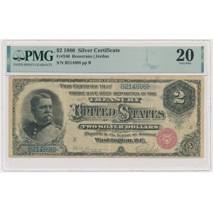 USA, Silver Certificate, 2 dolary 1886 - Rosecrans & Jordan - PMG 20