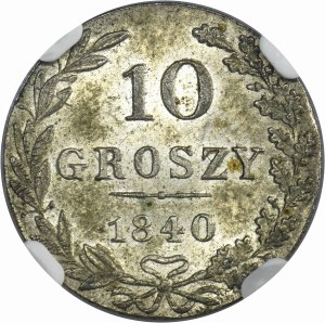 Polish Kingdom, 10 groschen Warsaw 1840 MW - NGC MS65