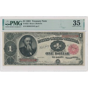 USA, Red Seal, 1 dolar 1891 - Bruce & Roberts - PMG 35