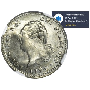 France, Louis XVI, 15 Sols Lille 1792 W - NGC AU53