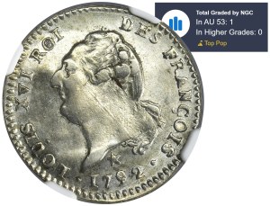 France, Louis XVI, 15 Sols Lille 1792 W - NGC AU53