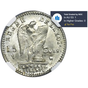 France, Louis XVI, 15 Sols Lille 1792 W - NGC AU53
