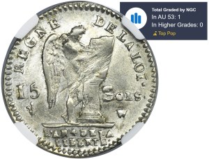 France, Louis XVI, 15 Sols Lille 1792 W - NGC AU53