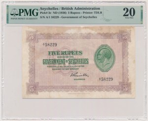 Seychelles, 5 Rupees (1936) - PMG 20 - RARE