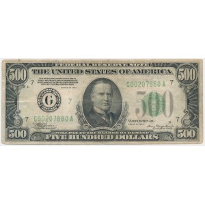 USA, Green Seal, Nowy Jork, 500 dolarów 1934 - A - Julian & Morgenthau -