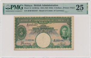 Malaya, 5 Dollars 1941 - PMG 25
