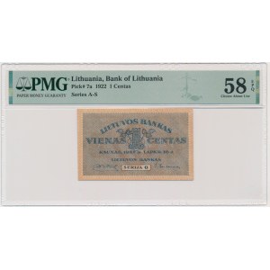 Lithuania, 1 Centas 1922 - PMG 58 EPQ