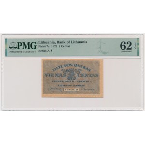 Lithuania, 1 Centas 1922 - PMG 62 EPQ