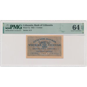 Lithuania, 1 Centas 1922 - PMG 64 EPQ